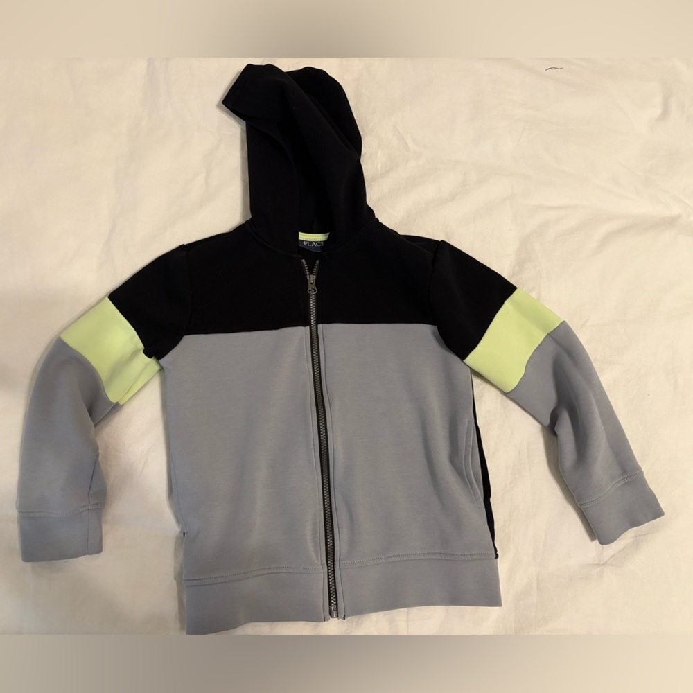 The Children's Place Black and Gray Hoodie Jacket with Yellow Accents